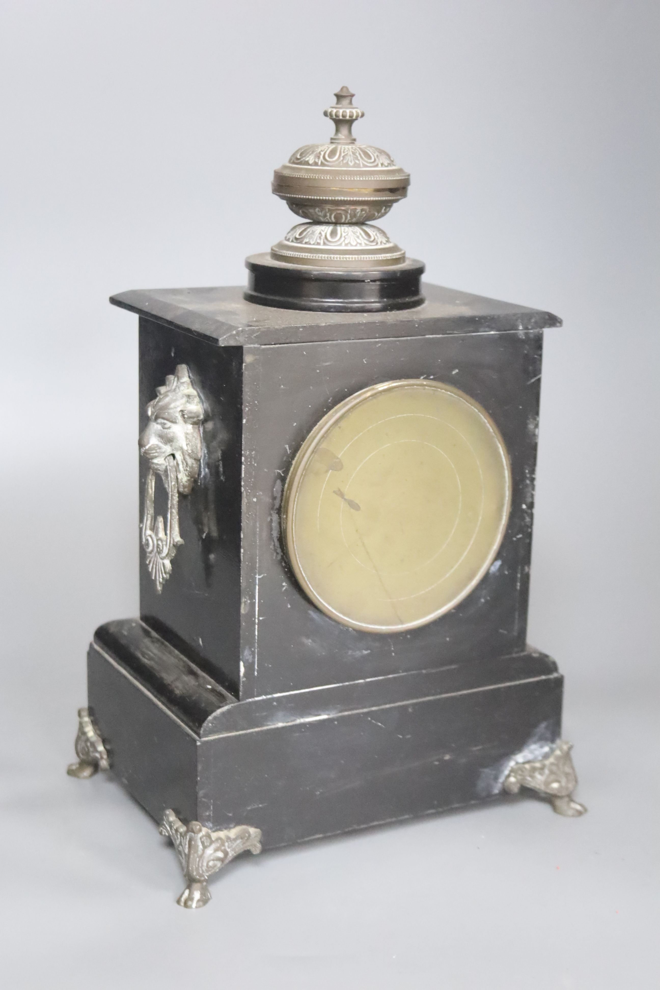 A Victorian slate mantel clock, height 33cm